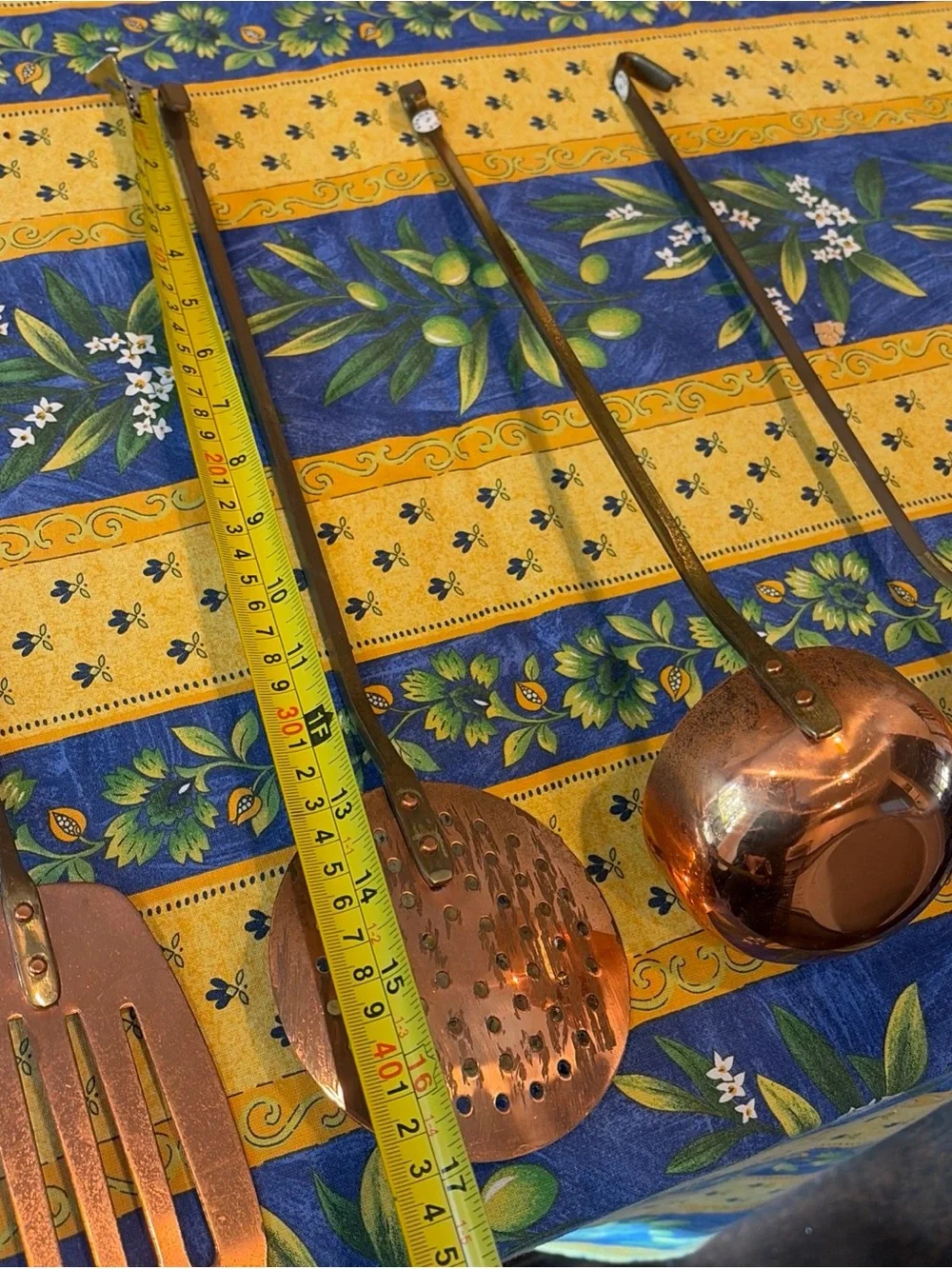 VTG Copper Utensil Set of 4 Hanging Ladle Spatula  Spoon w  Brass Handles